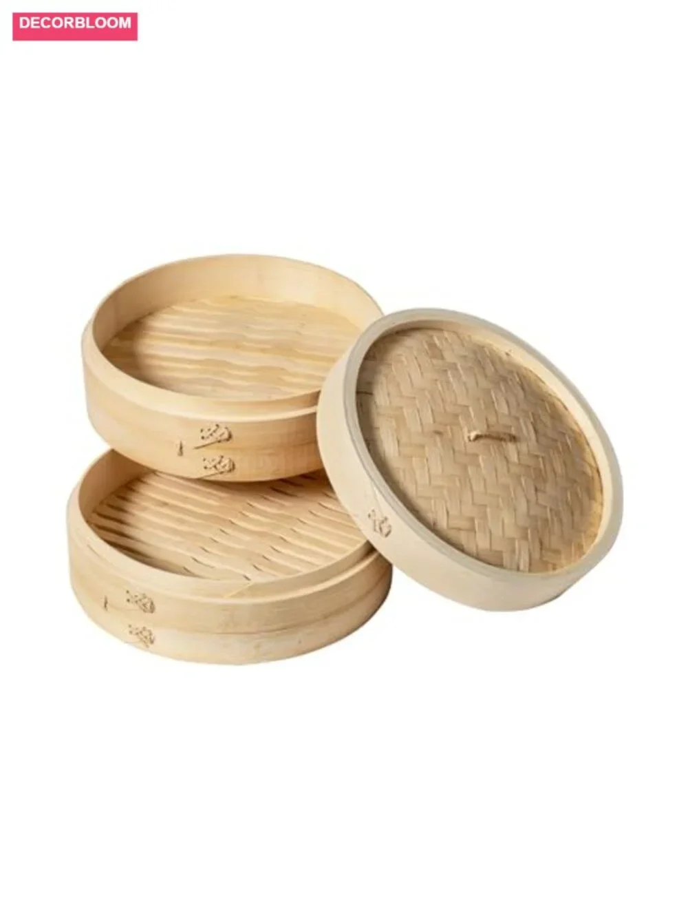 2-Tier Bamboo Steamer Basket for Dumplings Vegetables Fish 10-Inch